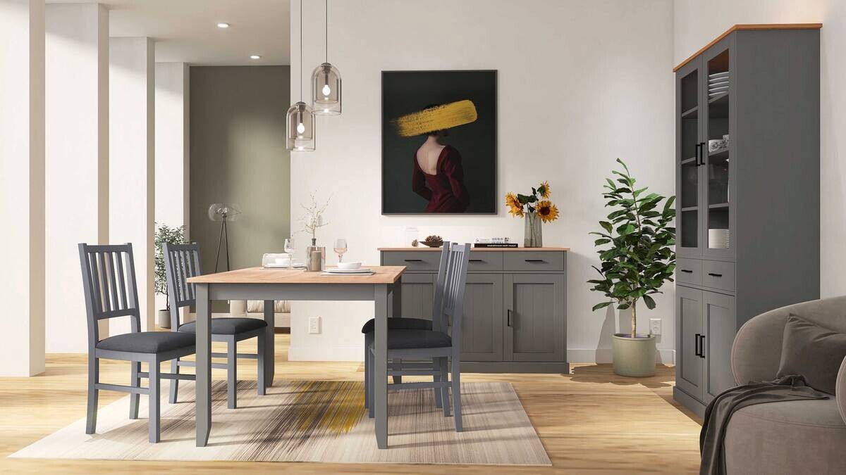 Vitrine Forenzo grau lackiert Holz B/H/L: ca. 38,4x190x90 cm