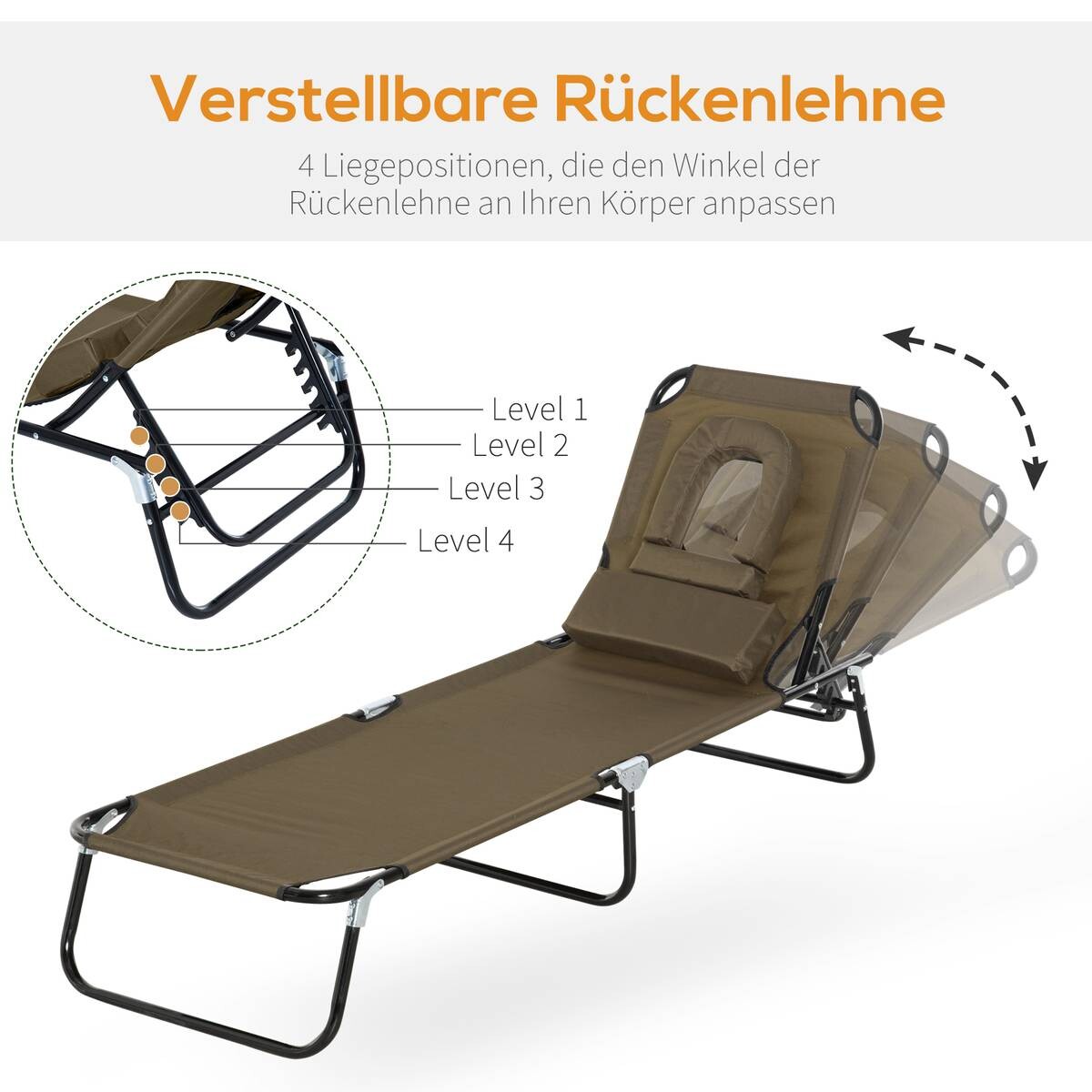 Outsunny Gartenliege mit Gesichtsöffnung braun Metall B/H: ca. 56x28 cm