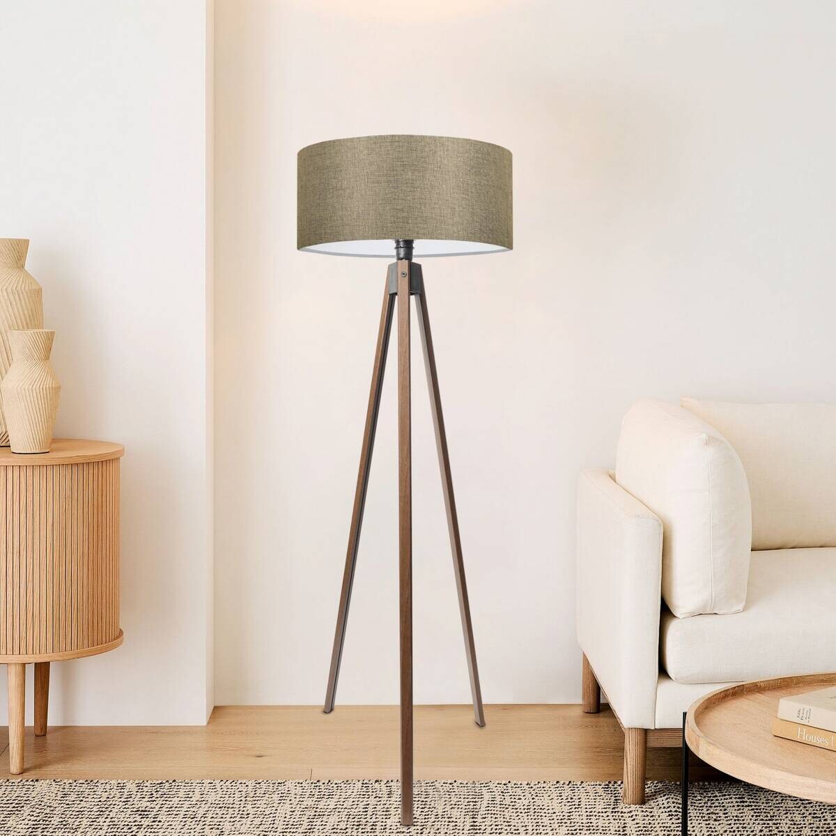 Opviq Stehleuchte sand Stoff B/H/T/L/D: ca. 38x200x38x38x38 cm E27 1 Brennstellen