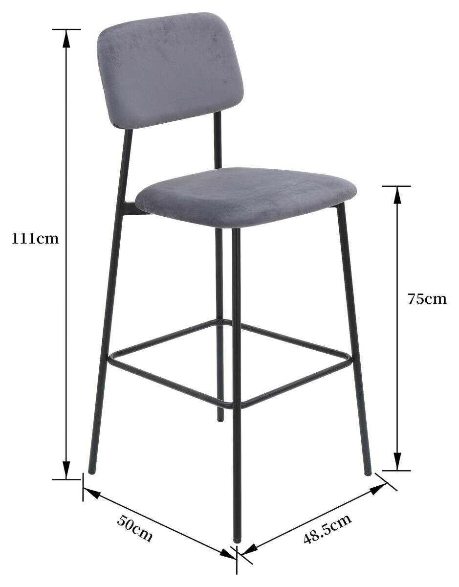 Barhocker MIKA grau Samt B/H/T: ca. 48,5x111x50 cm