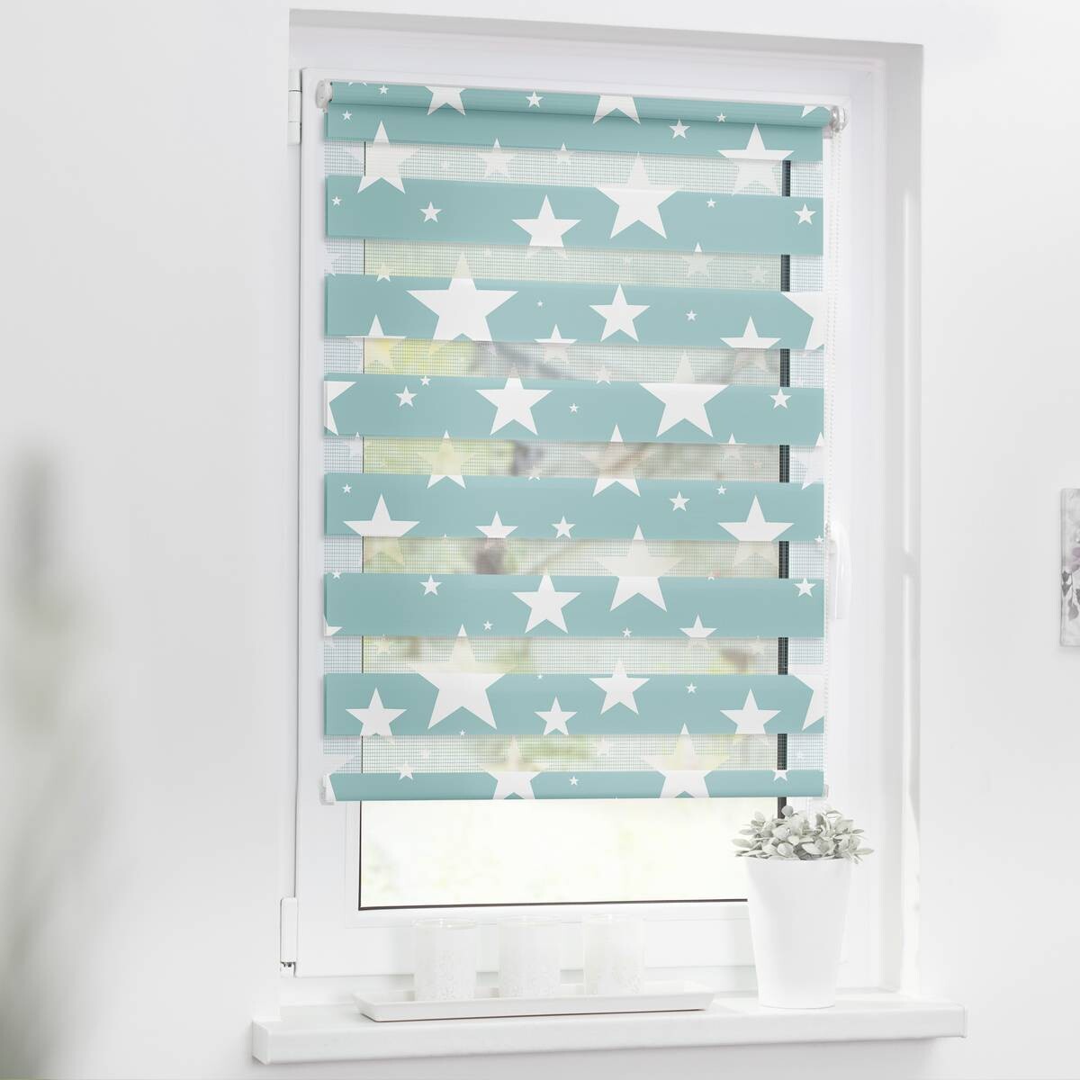 LICHTBLICK Doppelrollo Duo Sterne petrol B/T: ca. 90x150 cm