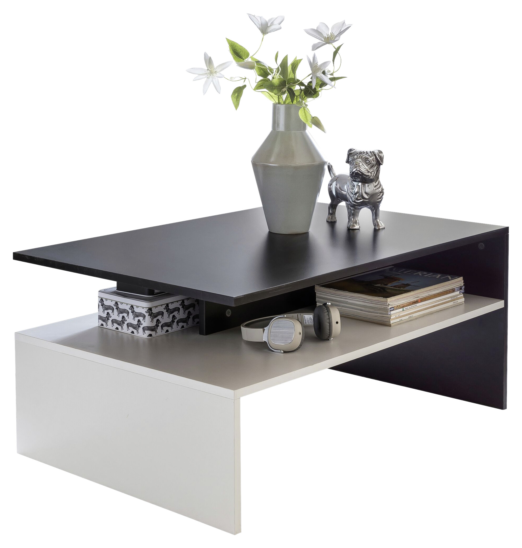 Wohnling Couchtisch weiß schwarz B/H/T: ca. 90x43x60 cm