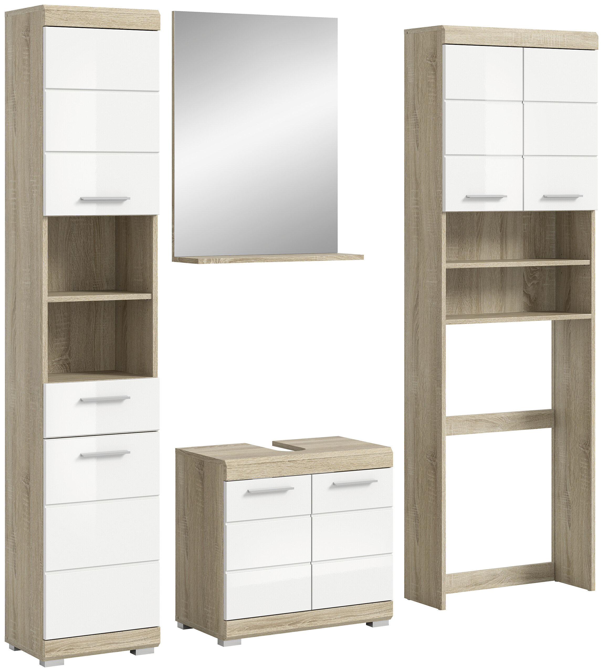 Badezimmer-Set Lambada Eiche Sonoma Nachbildung weiß Hochglanz B/H/T: ca. 190x191x34 cm