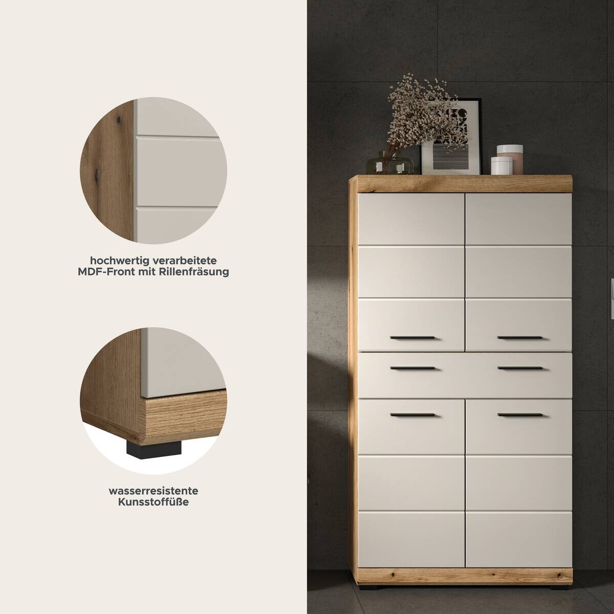 Midischrank Scout Evoke Oak Nachbildung Kaschmirgrau Nachbildung B/H/T: ca. 74x141x31 cm