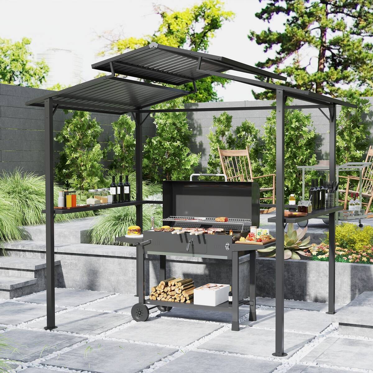 Outsunny Grillpavillon schwarz Metall B/H/L: ca. 160x250x250 cm