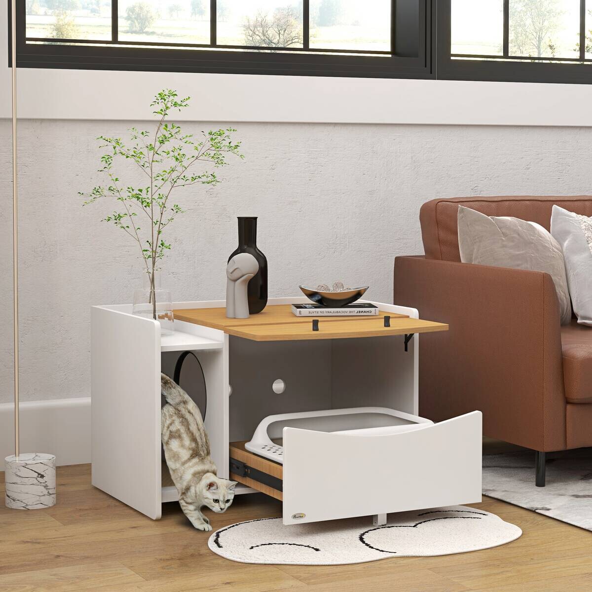 PawHut Schrank-Katzentoilette Eiche Spanplatte B/H/L: ca. 50x51x78 cm