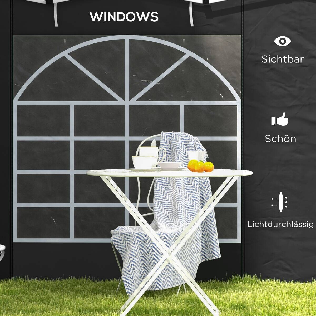 Outsunny Seitenteile für Pavillon schwarz Polyester B/H/L: ca. 295x195x0,01 cm