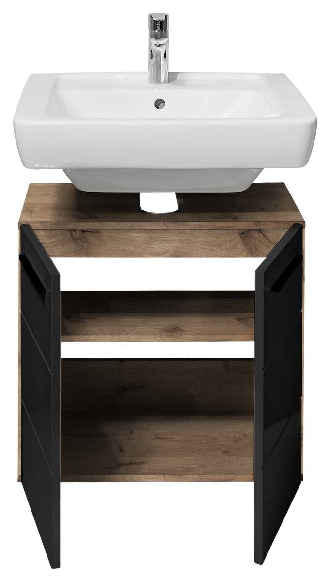 Waschbeckenunterschrank Vista Oak Eiche Viking Nachbildung schwarz matt B/H/T: ca. 60x62x31 cm