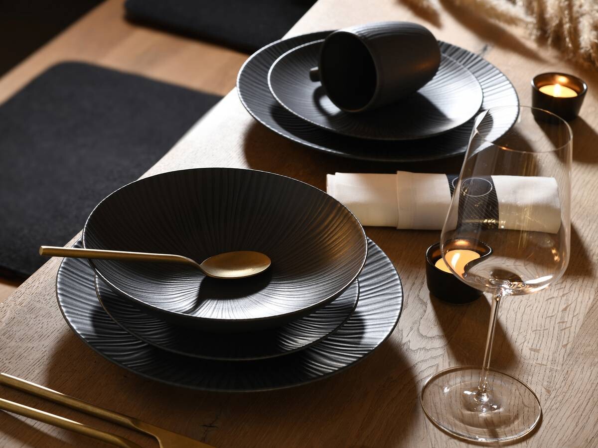 CreaTable Kombiservice Vesuvio Black schwarz Steinzeug 16 tlg.
