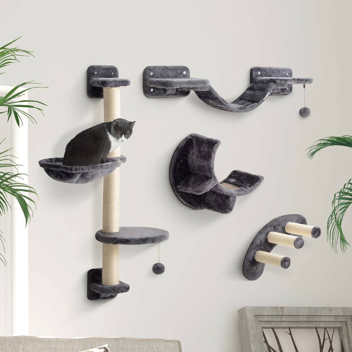 PawHut Katzen Kletterwand dunkelgrau Spanplatte B/H/L: ca. 30x96x30 cm