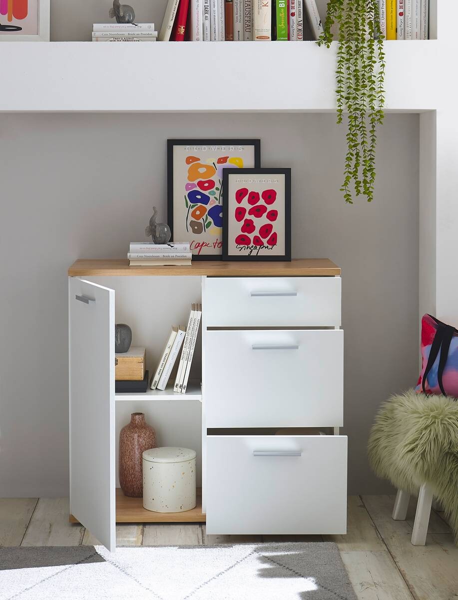 Kommode BC 1035 weiß Eiche Artisan Nachbildung B/H/T: ca. 96x86x38 cm