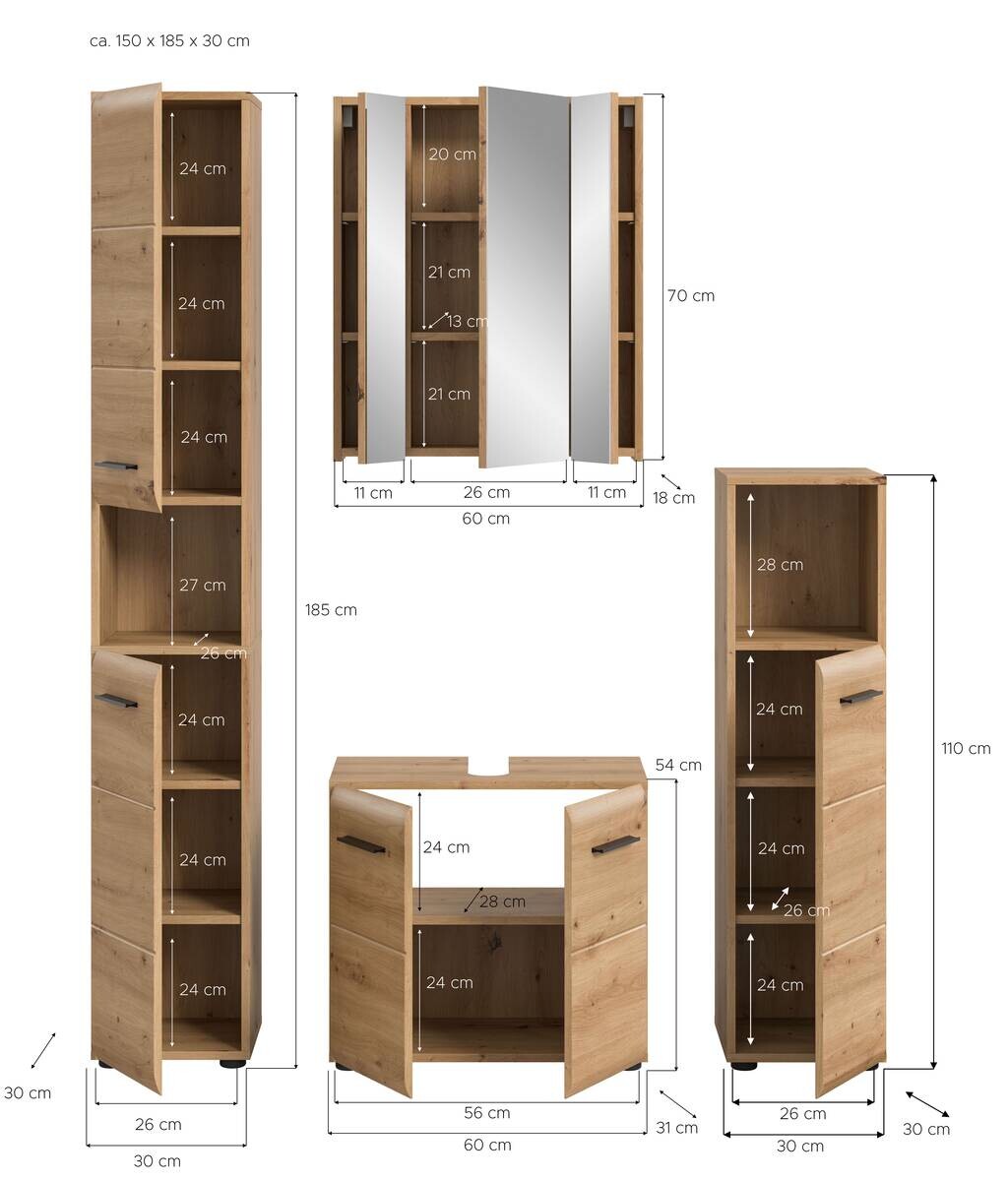 Badezimmer-Set Ice Artisan Oak Nachbildung B/H/T: ca. 150x185x30 cm