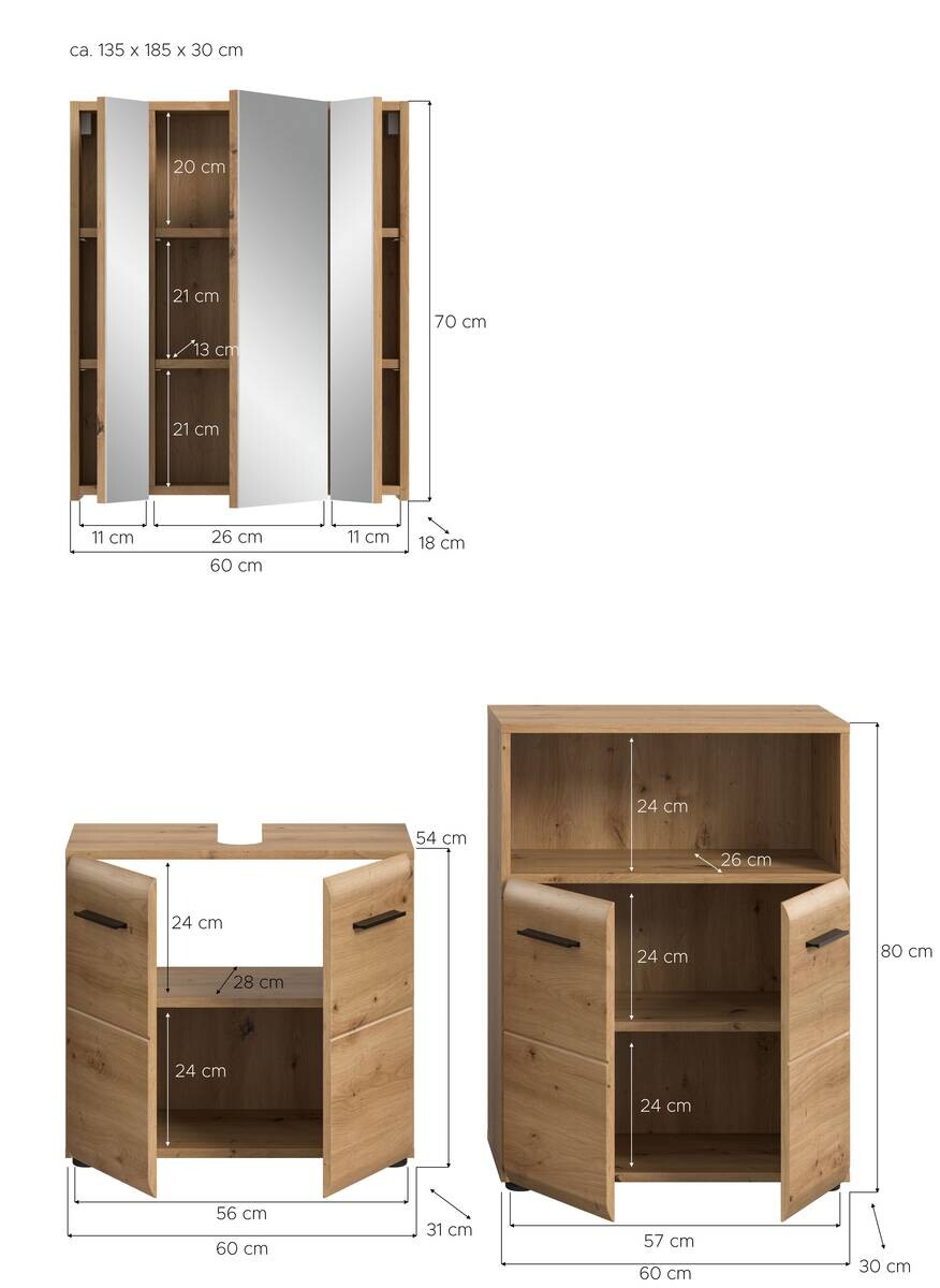 Badezimmer-Set Ice Artisan Oak Nachbildung B/H/T: ca. 135x185x30 cm