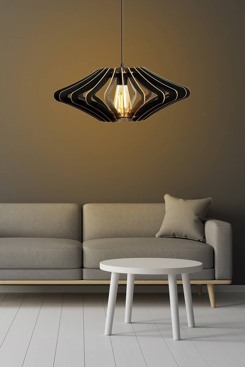 Opviq Pendelleuchte schwarz MDF B/H/T/L/D: ca. 59x55x59x59x59 cm E27 1 Brennstellen