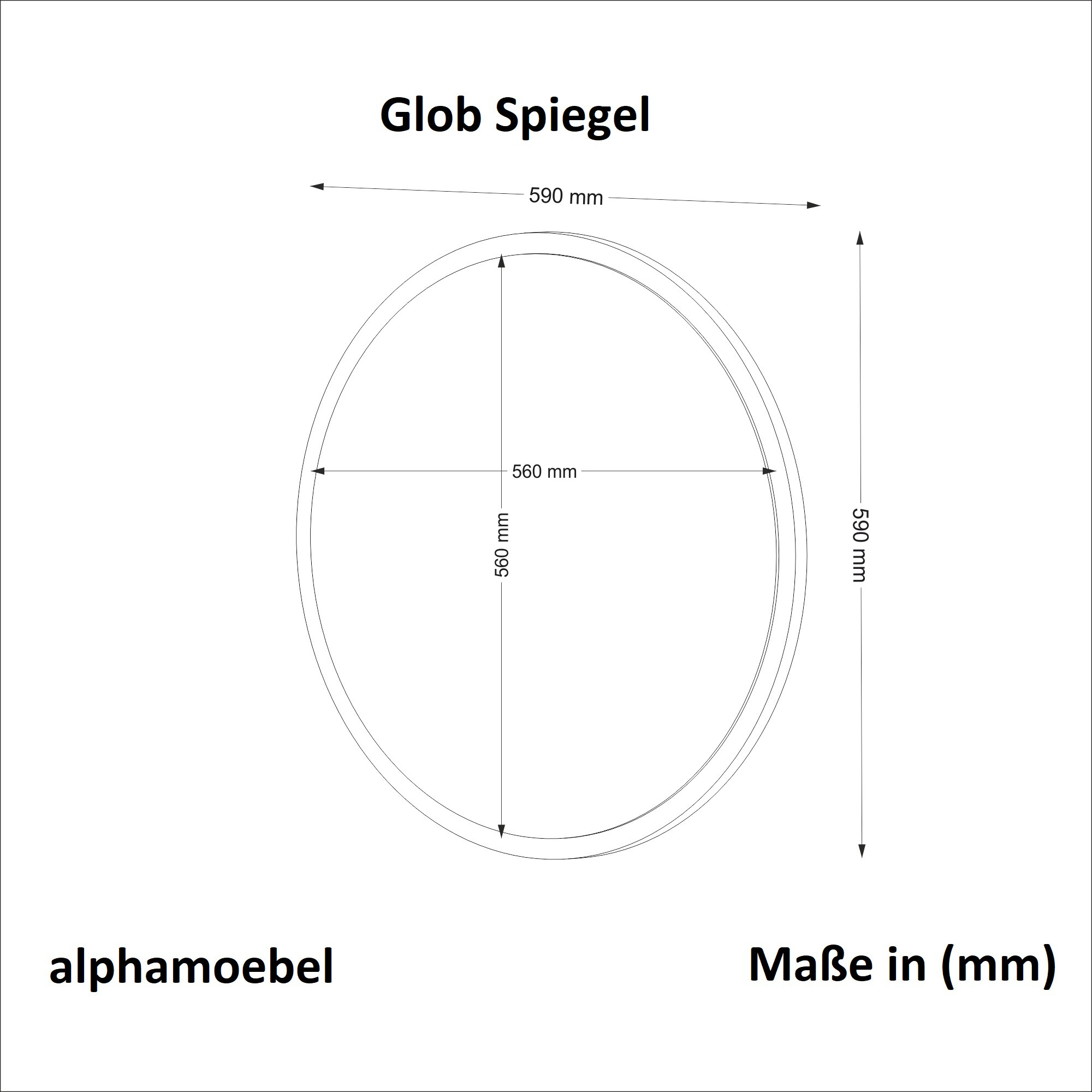 moebel17 Wandspiegel Glob walnuss Nachbildung B/H/T: ca. 59x59x2 cm