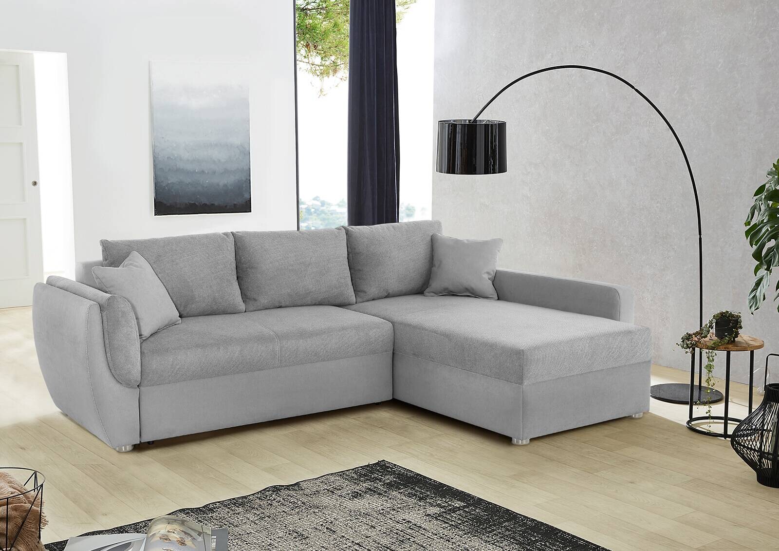 Ecksofa mit Bettfunktion und Bettkasten grau Polyester B/H/T: ca. 247x82x178 cm