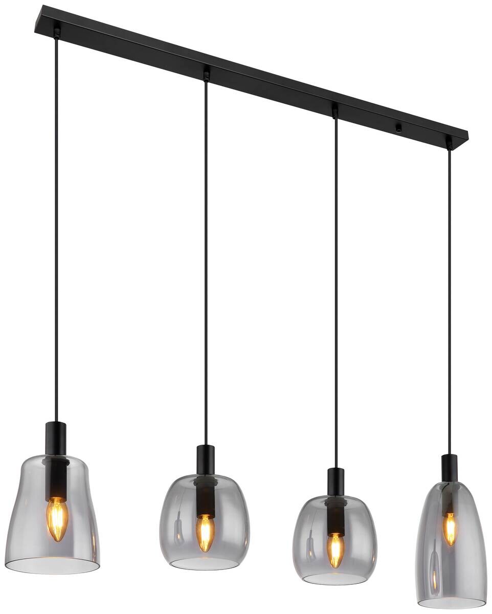 GLOBO Pendelleuchte Gari 15789-4HB schwarz Metall Rauchglas B: ca. 107 cm E14 4 Brennstellen