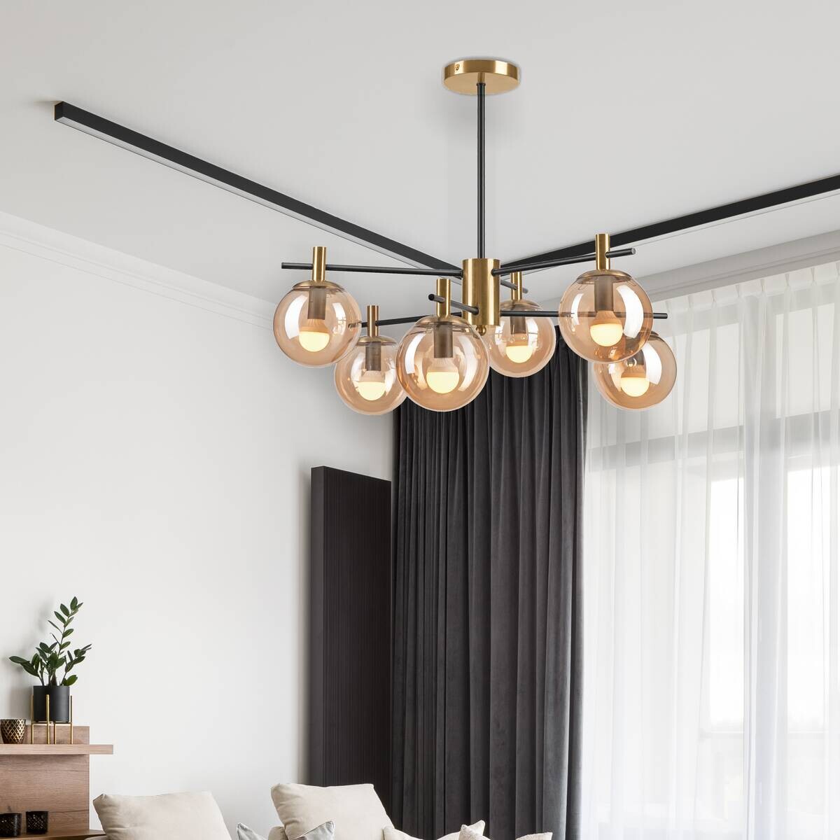 Lamkur Deckenleuchte Lilou gold Stahl Glas B/H/L: ca. 51x53x51 cm E14 6 Brennstellen