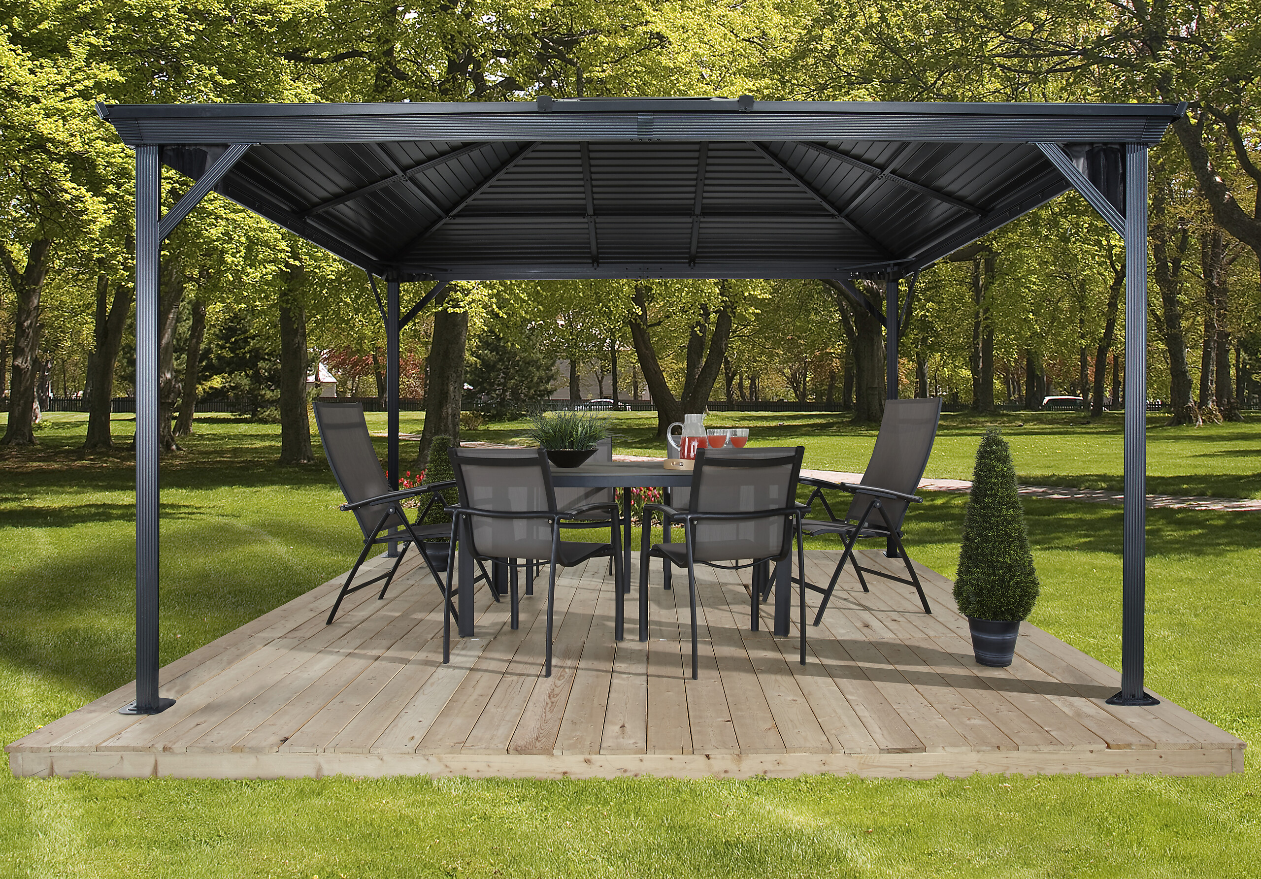 Sojag Pavillon Ventura anthrazit Stahl B/H/L: ca. 296x260x296 cm