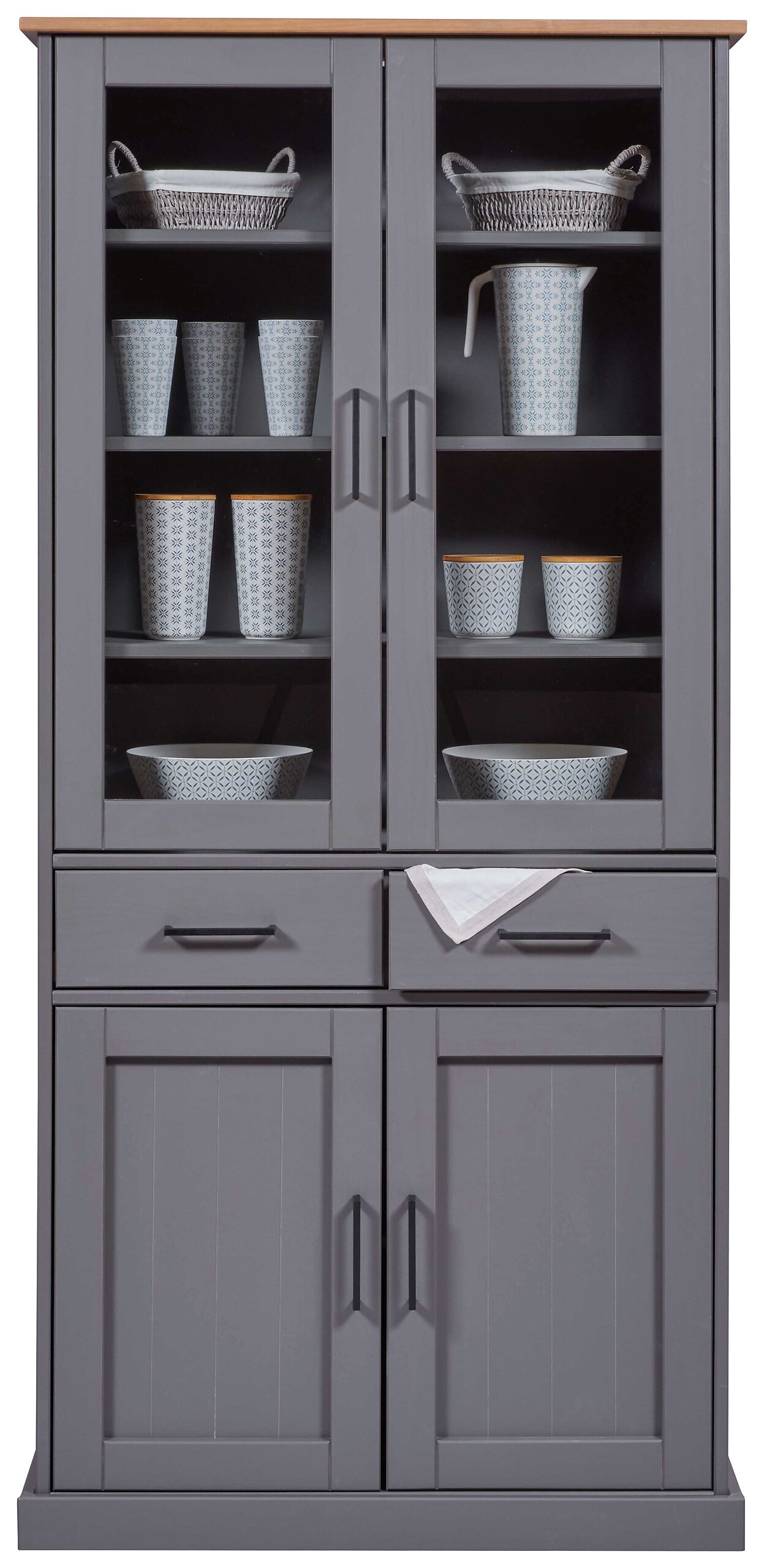 Vitrine Forenzo grau lackiert Holz B/H/L: ca. 38,4x190x90 cm