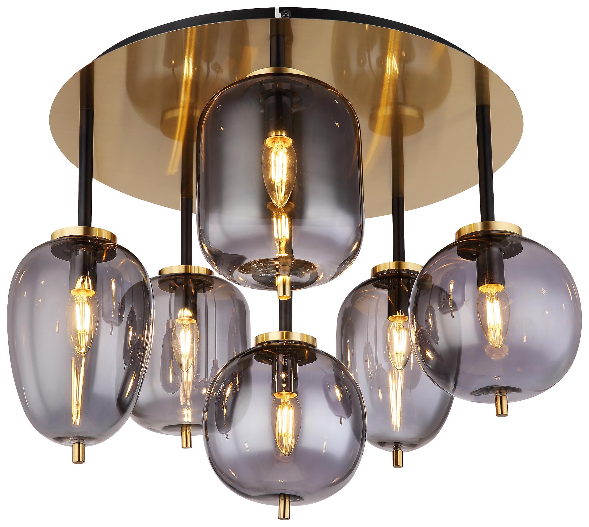 GLOBO Deckenleuchte Blacky messing Glas Metall H/D: ca. 38x65 cm 6 Brennstellen