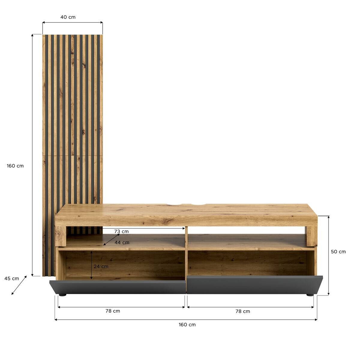 TV-Lowboard Okai anthrazit Eiche Artisan Nachbildung B/H/T: ca. 160x90x45 cm