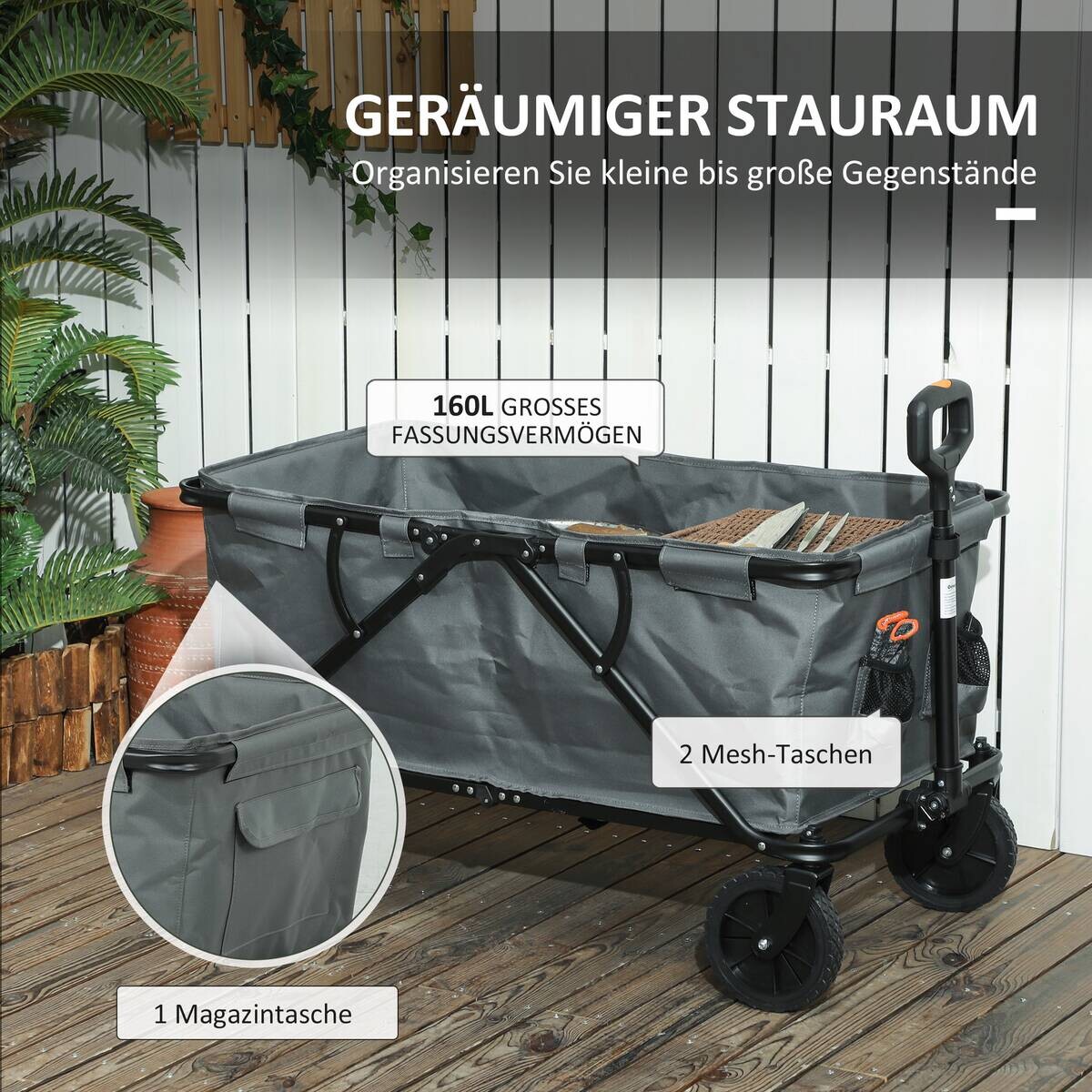 Outsunny Gartenwagen dunkelgrau Polyester B/H/L: ca. 55x56x100 cm