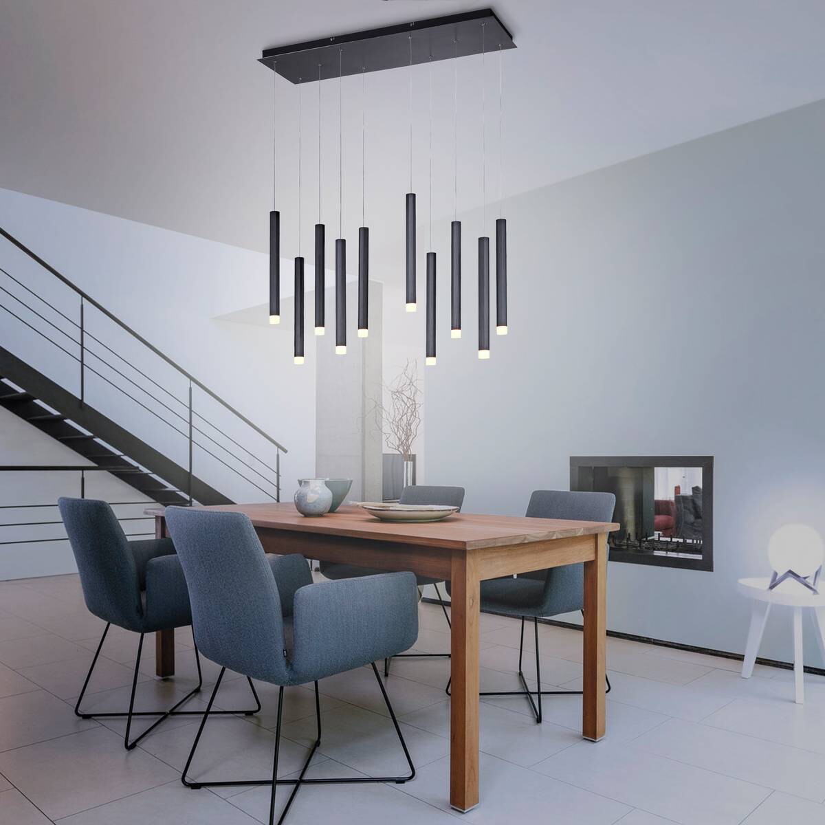 Just Light LED-Pendelleuchte BRUNO 15206-18 schwarz Aluminium Eisen B/H/T: ca. 89x120x30 cm 10.0 Brennstellen