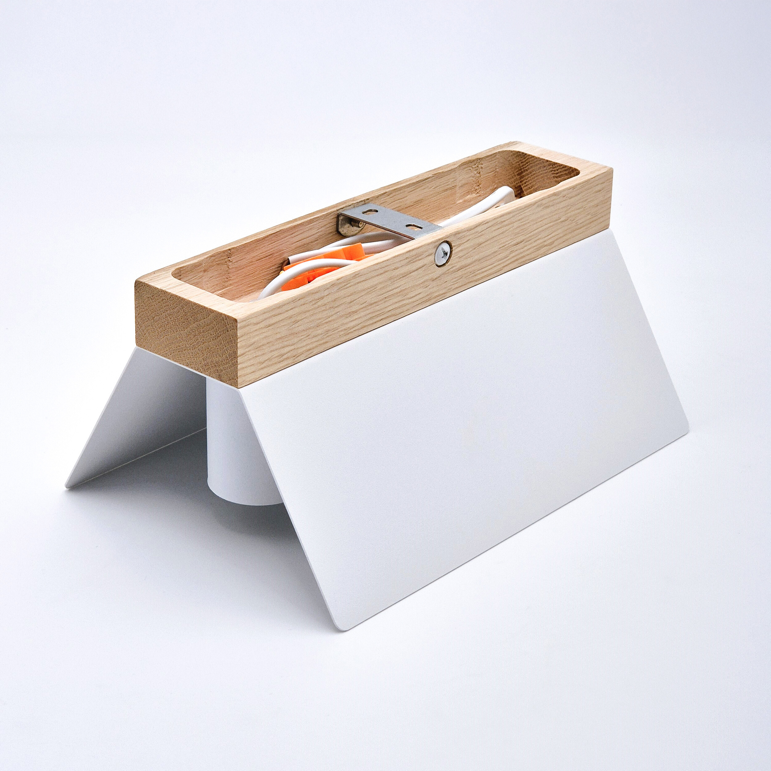 Lamkur Deckenleuchte weiß Eiche Stahl Glas B/H/L: ca. 12x11,5x24 cm E27 2 Brennstellen