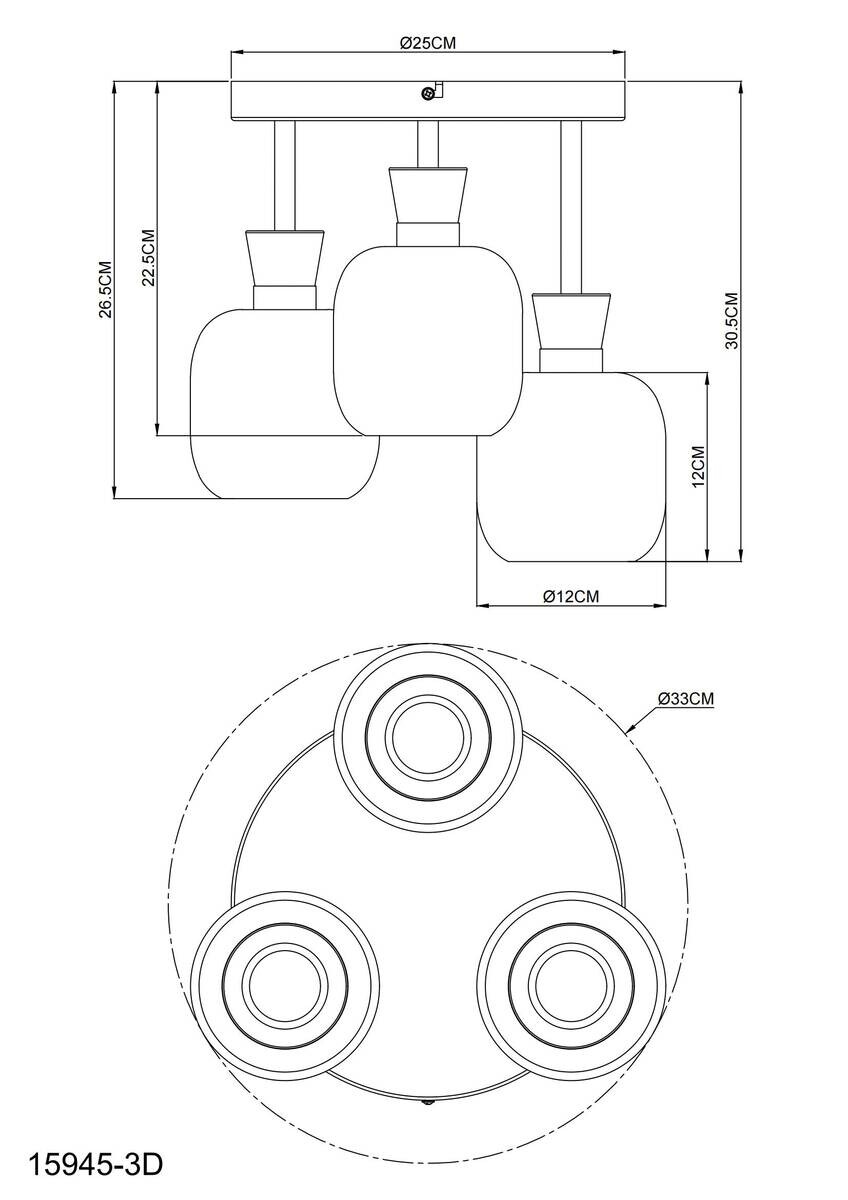GLOBO Deckenleuchte Chrom schwarz Metall Glas B/H/L: ca. 21x32x29 cm 3 Brennstellen