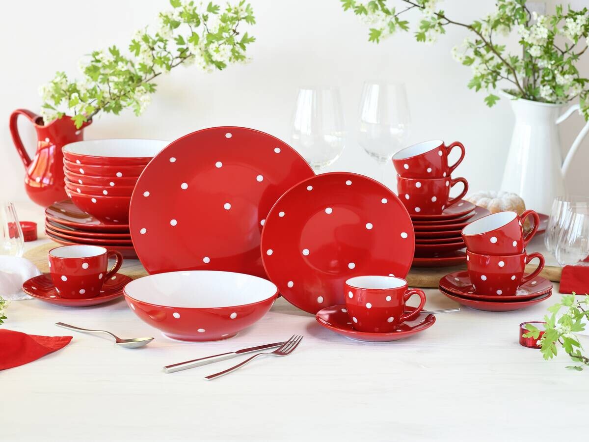CreaTable Kaffeeservice Polka Dots weiß Steinzeug 18 tlg.