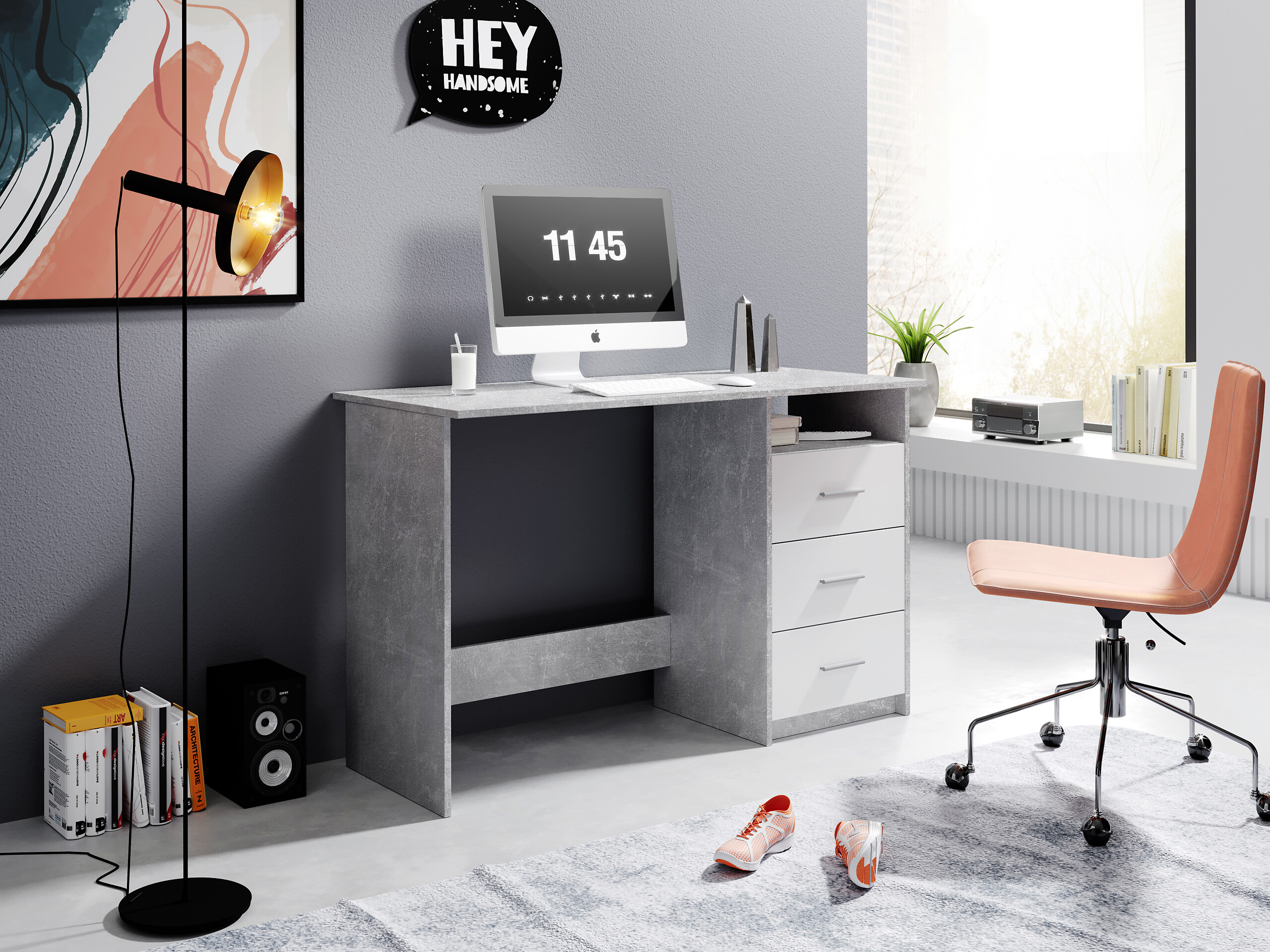 Schreibtisch Adria Beton Optik weiß B/H/T: ca. 123x77x50 cm