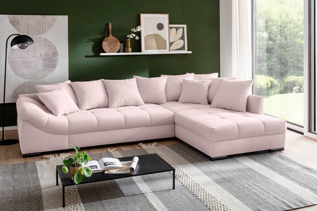 Ecksofa mit Bettfunktion altrosa Microfaser B/H/T: ca. 303x88x202 cm