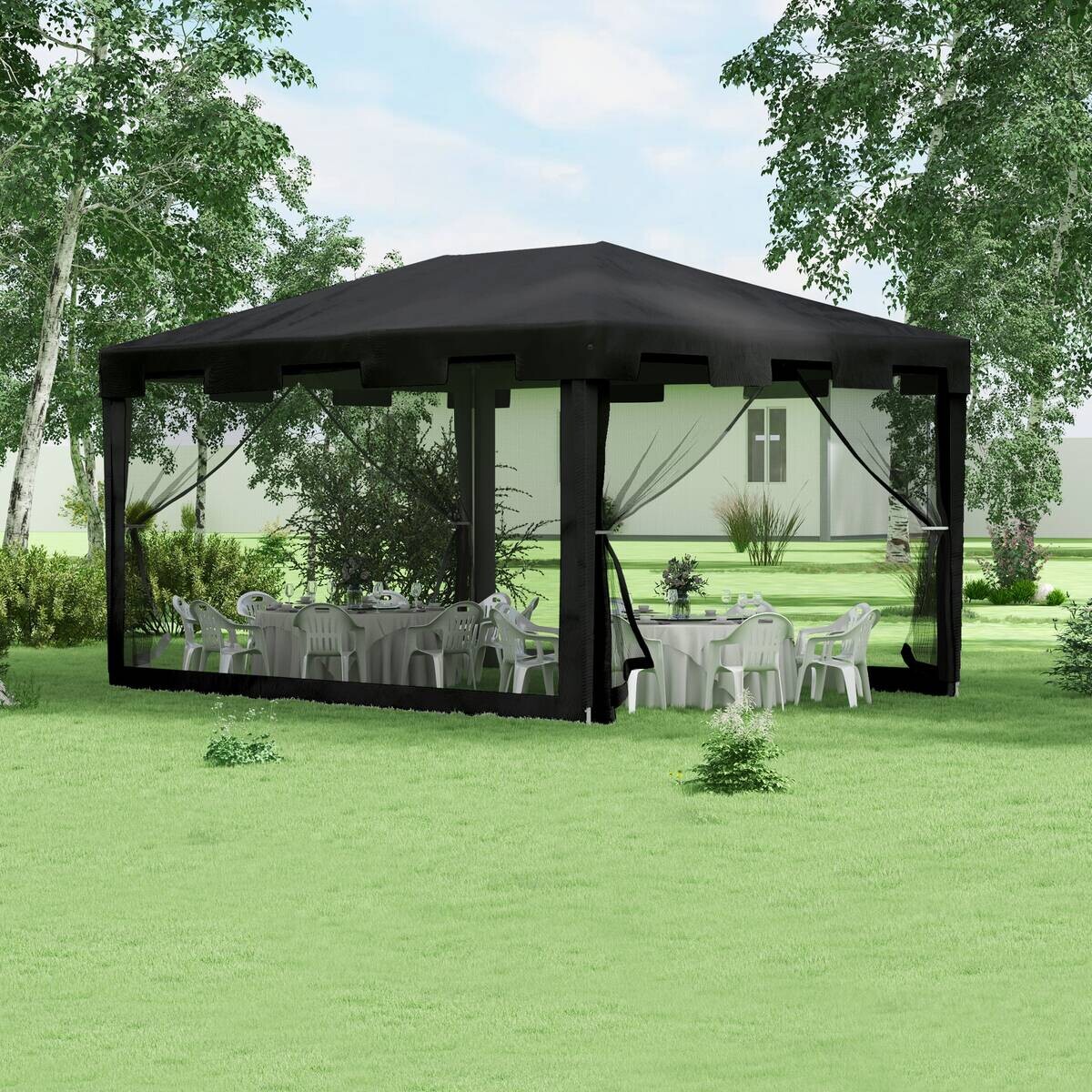 Outsunny Pavillon schwarz Polypropylen B/H/L: ca. 295x395x255 cm