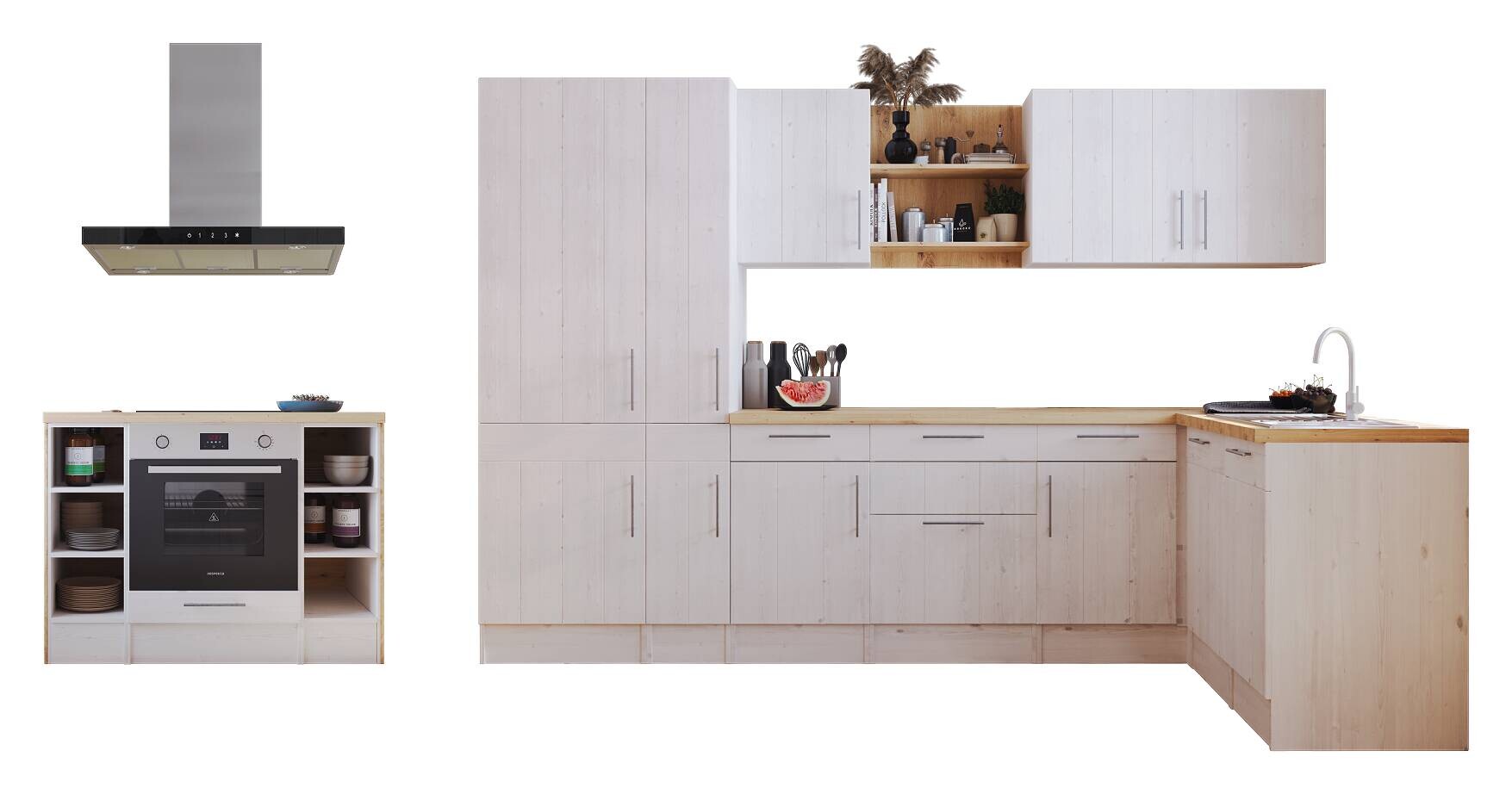 Respekta Winkelküche Anton weiß Lärche Nachbildung B/H/T: ca. 310x211x172 cm