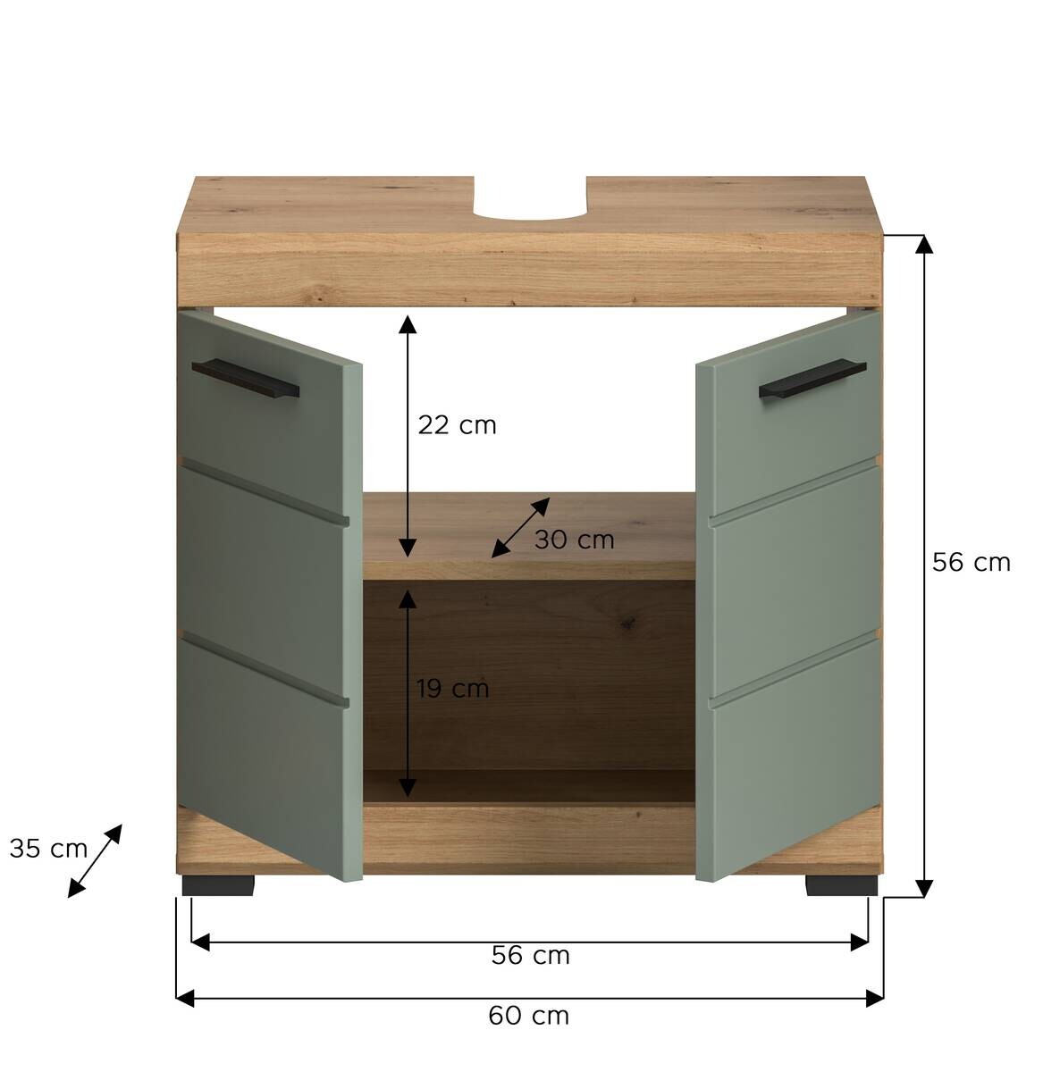 Waschbeckenunterschrank Scout Eiche Artisan Nachbildung salbei Nachbildung B/H/T: ca. 60x56x34 cm