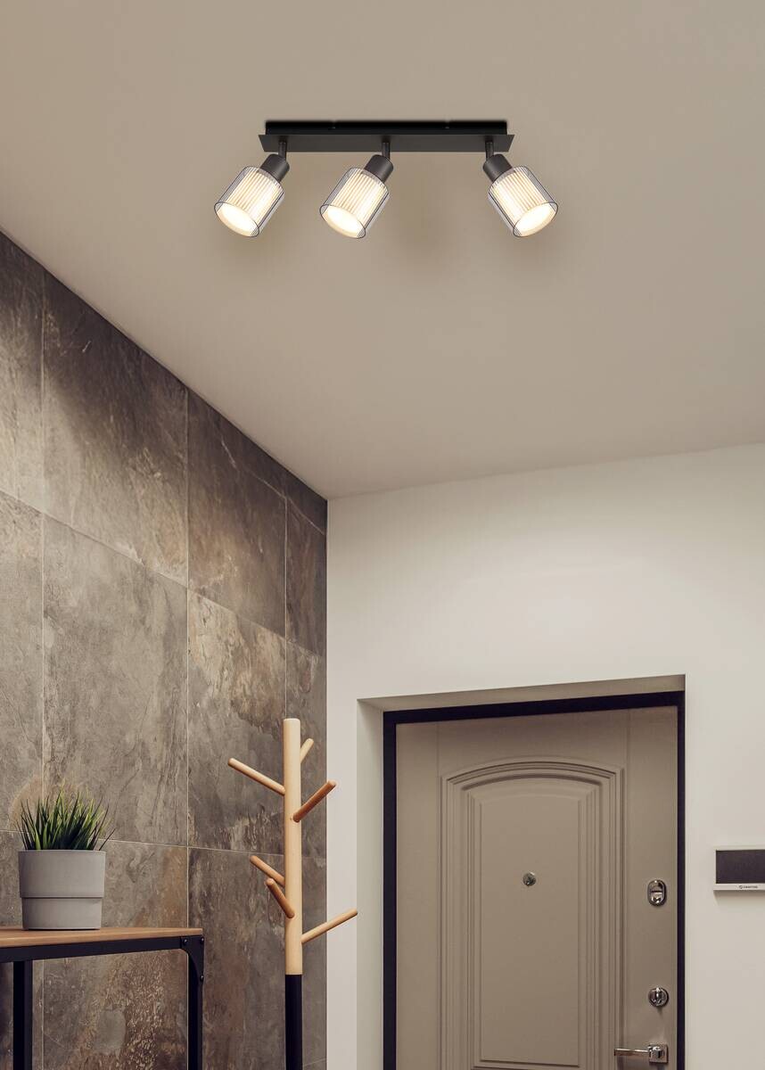 GLOBO Strahler schwarz Chrom Metall Glas B/H/L: ca. 11x41,5x17 cm E14 3 Brennstellen