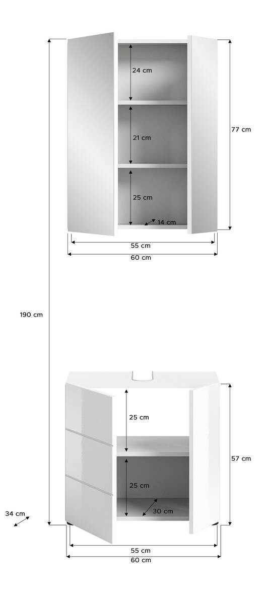 Badezimmer-Set VIRA weiß weiß Hochglanz B/H/T: ca. 60x190x34 cm
