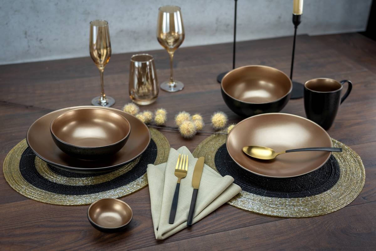 CreaTable Kombiservice GLAMOUR - Gold gold Steinzeug 16 tlg.