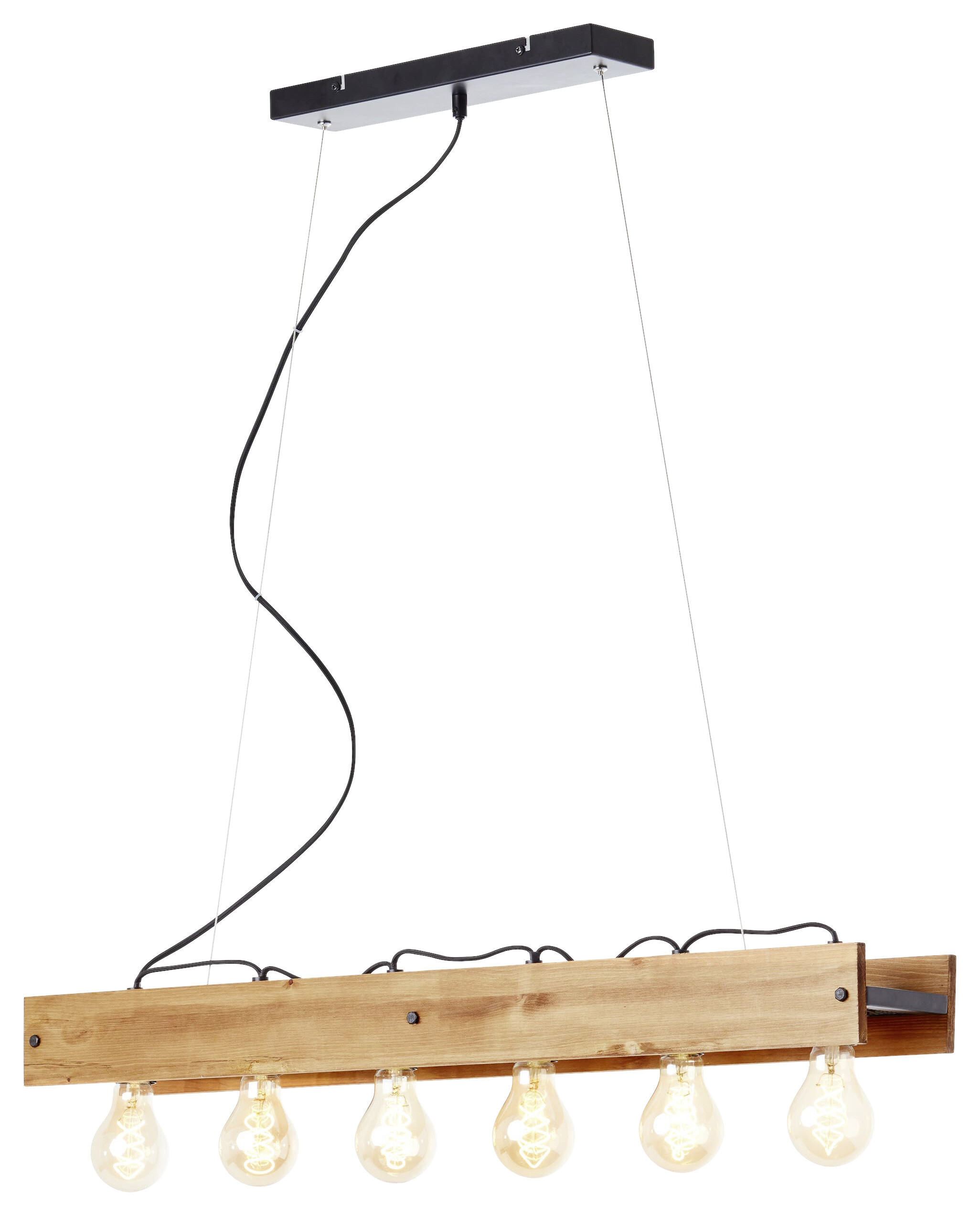 Brilliant Pendelleuchte Calandra 99452/76 schwarz Metall Holz B/H/L: ca. 90x150x13,5 cm E27 6 Brennstellen