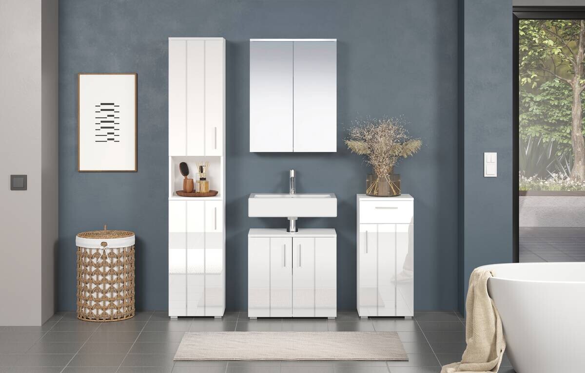 Badezimmer-Set Wons weiß Hochglanz weiß matt B/H/T: ca. 164x192x32 cm