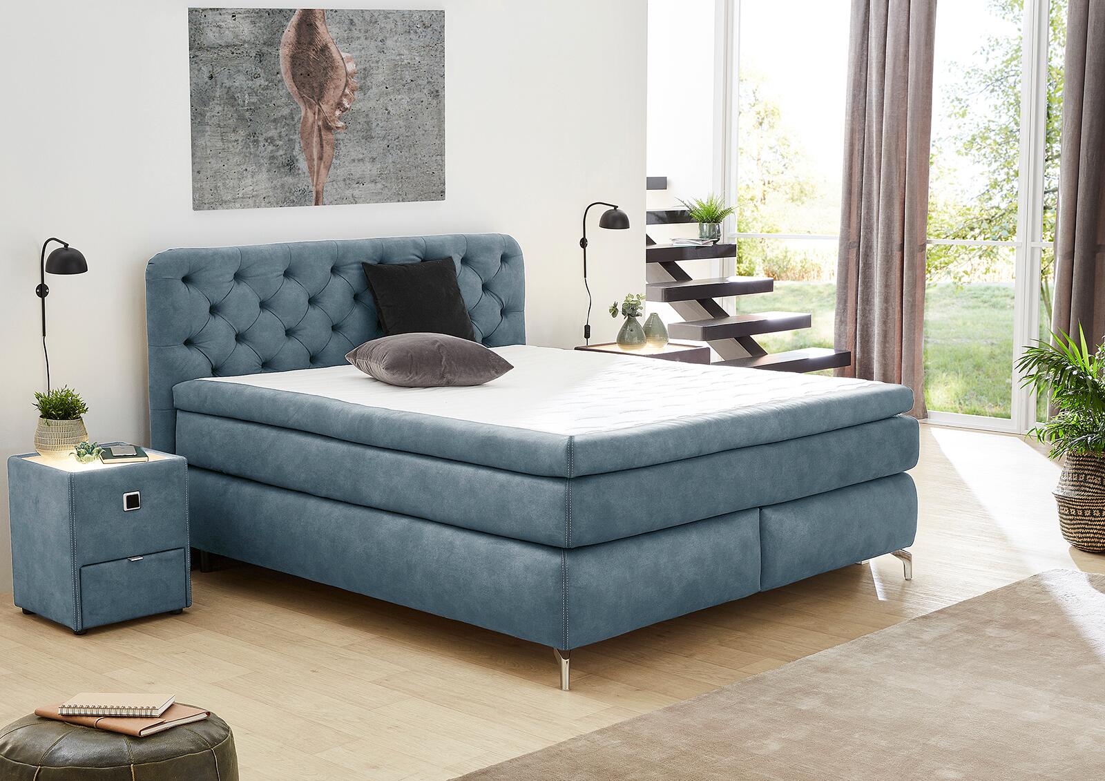 Boxspringbett  blau Liegefläche B/L: ca. 180x200 cm