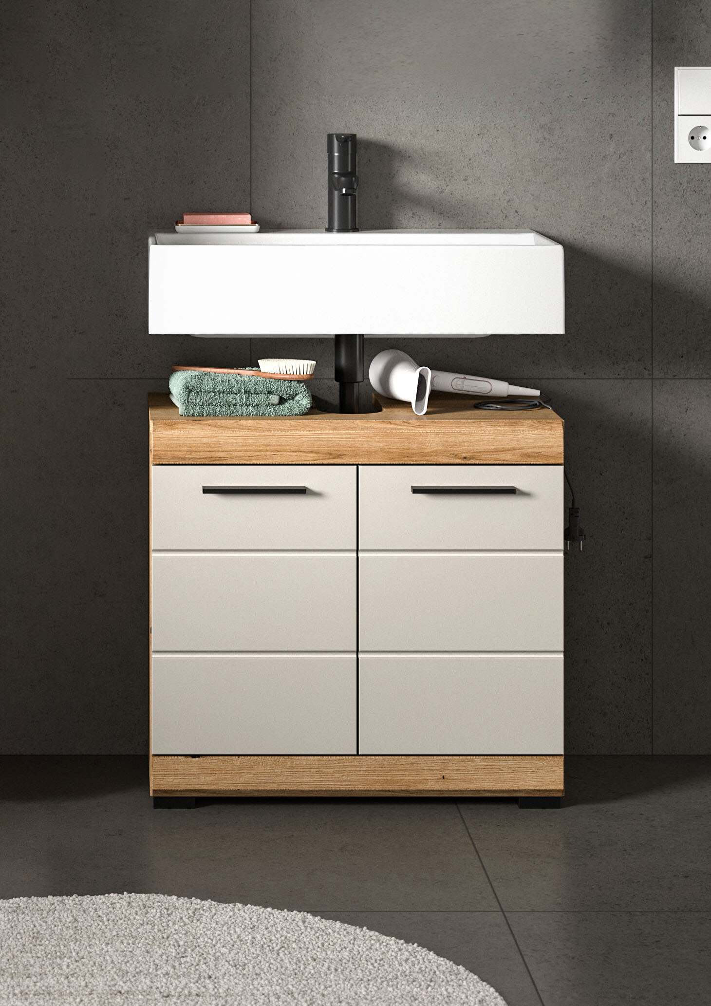 Waschbeckenunterschrank Scout Evoke Oak Nachbildung Kaschmirgrau Nachbildung B/H/T: ca. 60x56x34 cm Waschbeckenunterschrank Scout Evoke Oak Nachbildung Kaschmirgrau Nachbildung B/H/T: ca. 60x56x34 cm