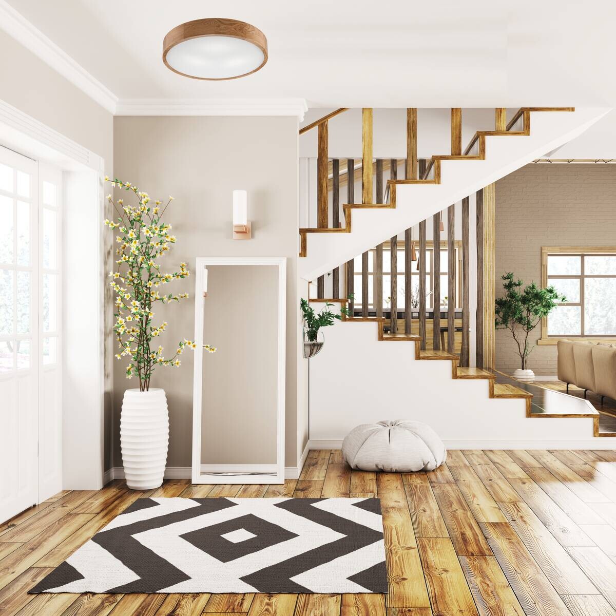 Lamkur Deckenleuchte Eveline Eiche Holz Glas H/L: ca. 8x47 cm E27 3 Brennstellen