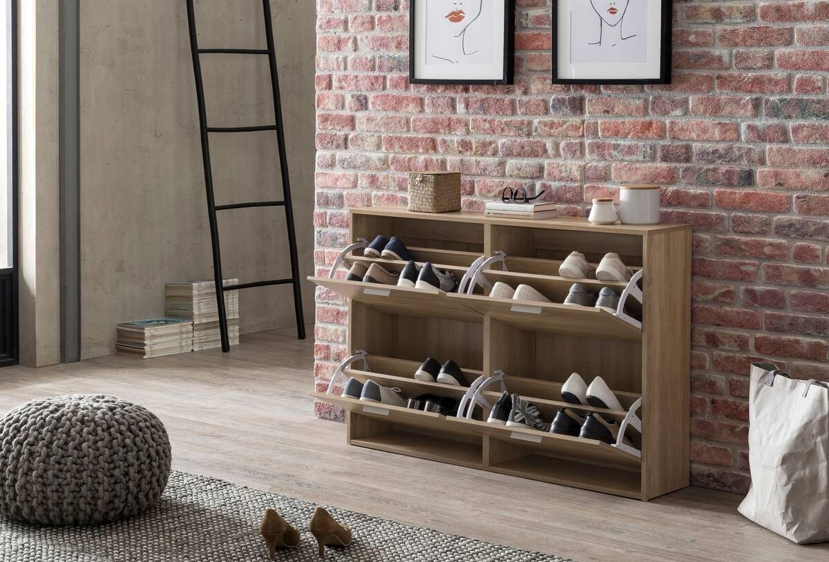 Schuhschrank Eiche Sonoma Nachbildung silber B/H/T: ca. 120x81x24 cm