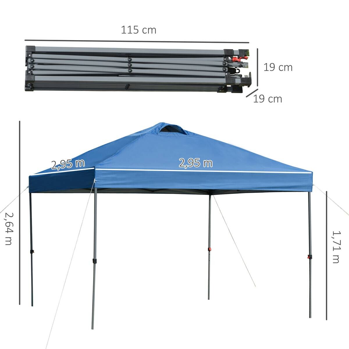 Outsunny Pavillon blau Stahl B/H/L: ca. 295x264x295 cm