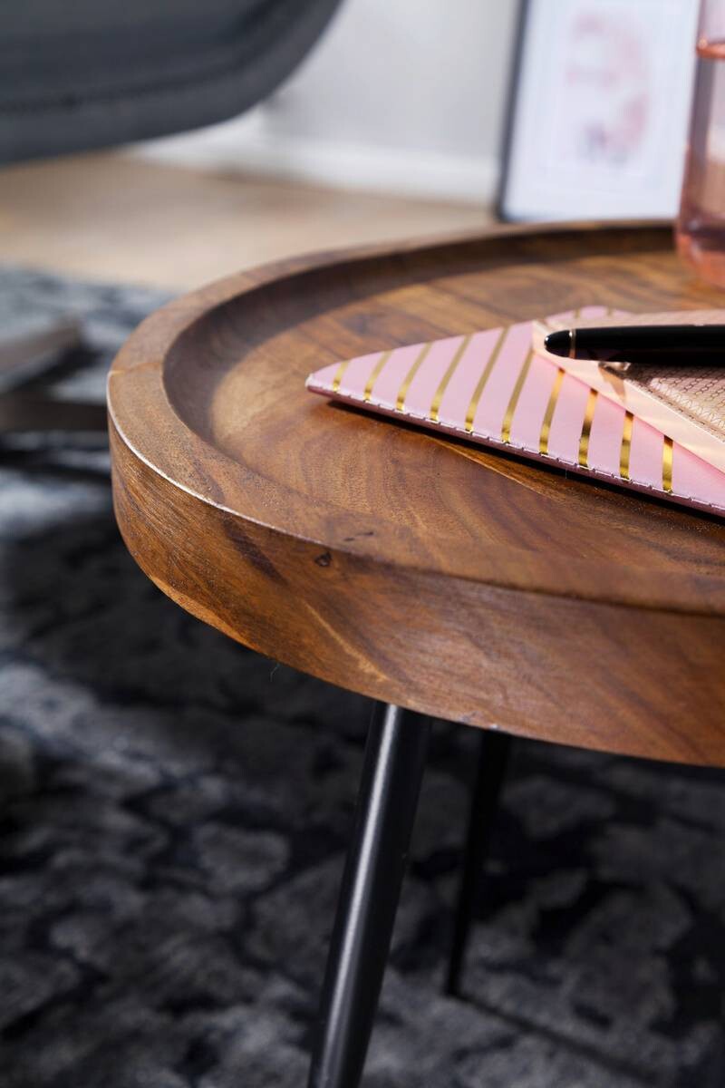 Beistelltisch natur schwarz lackiert Echtholz Eisen B/H/T: ca. 46x40x46 cm