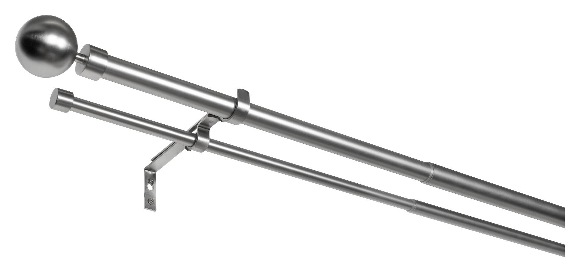 Gardinenstange Edelstahloptik Metall ausziehbar von ca. 190 bis 360 cm 2.0 Läufe