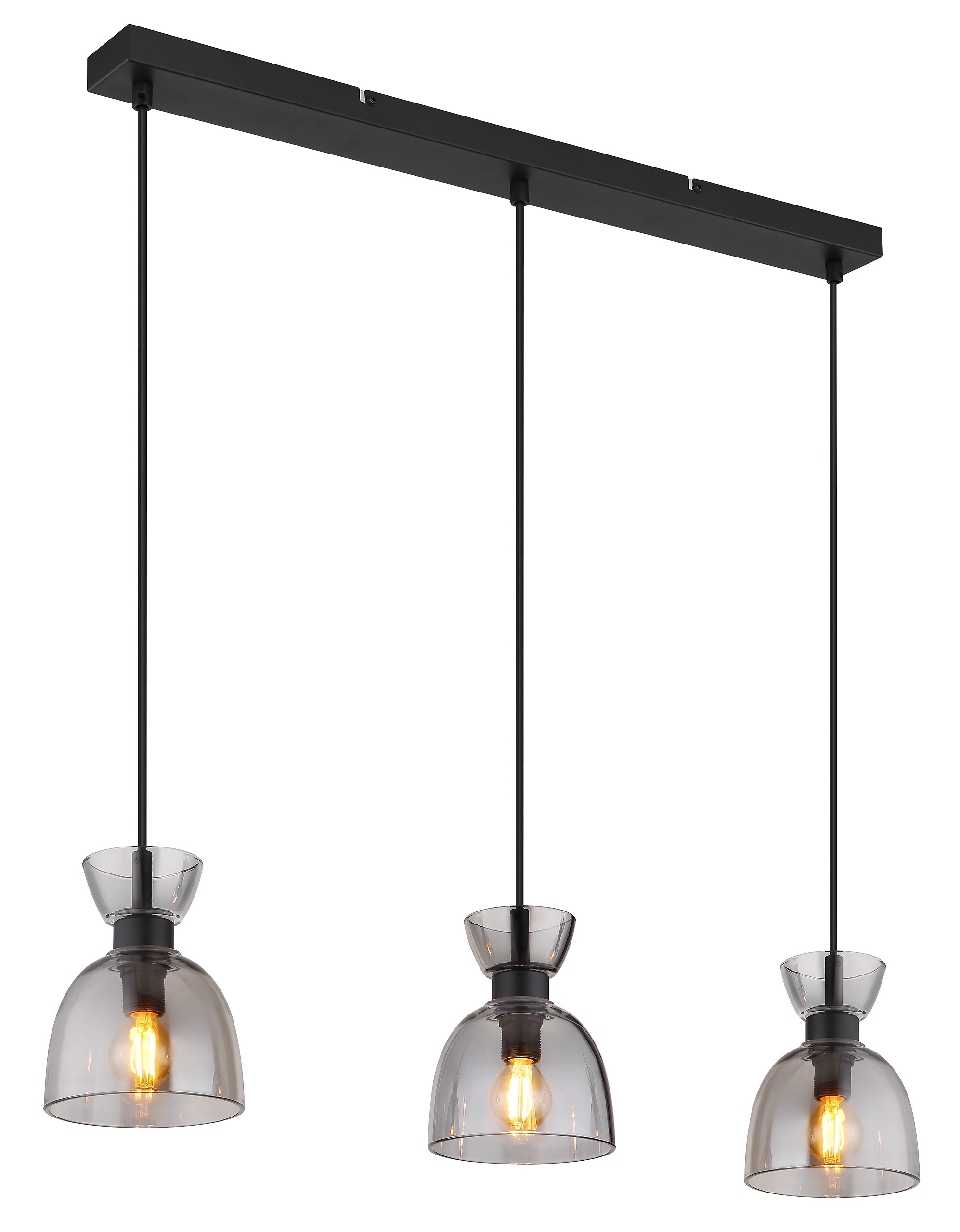 GLOBO Pendelleuchte schwarz Rauch mattschwarz Metall Glas B/H: ca. 65x120 cm E14 3 Brennstellen