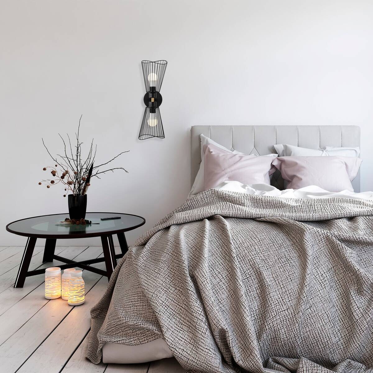 Opviq Wandleuchte schwarz Metall B/H/L: ca. 16x48x16 cm E27 1 Brennstellen